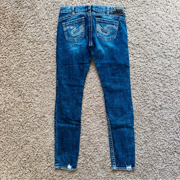Silver Jeans Stylish Blue Denim Skinny Jeans Distressed 31 X 33 Women’s - Picture 7 of 12